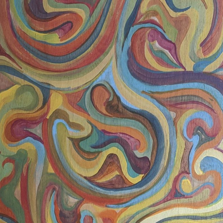 swirly graphicallyl painted board showing how to organically organize things